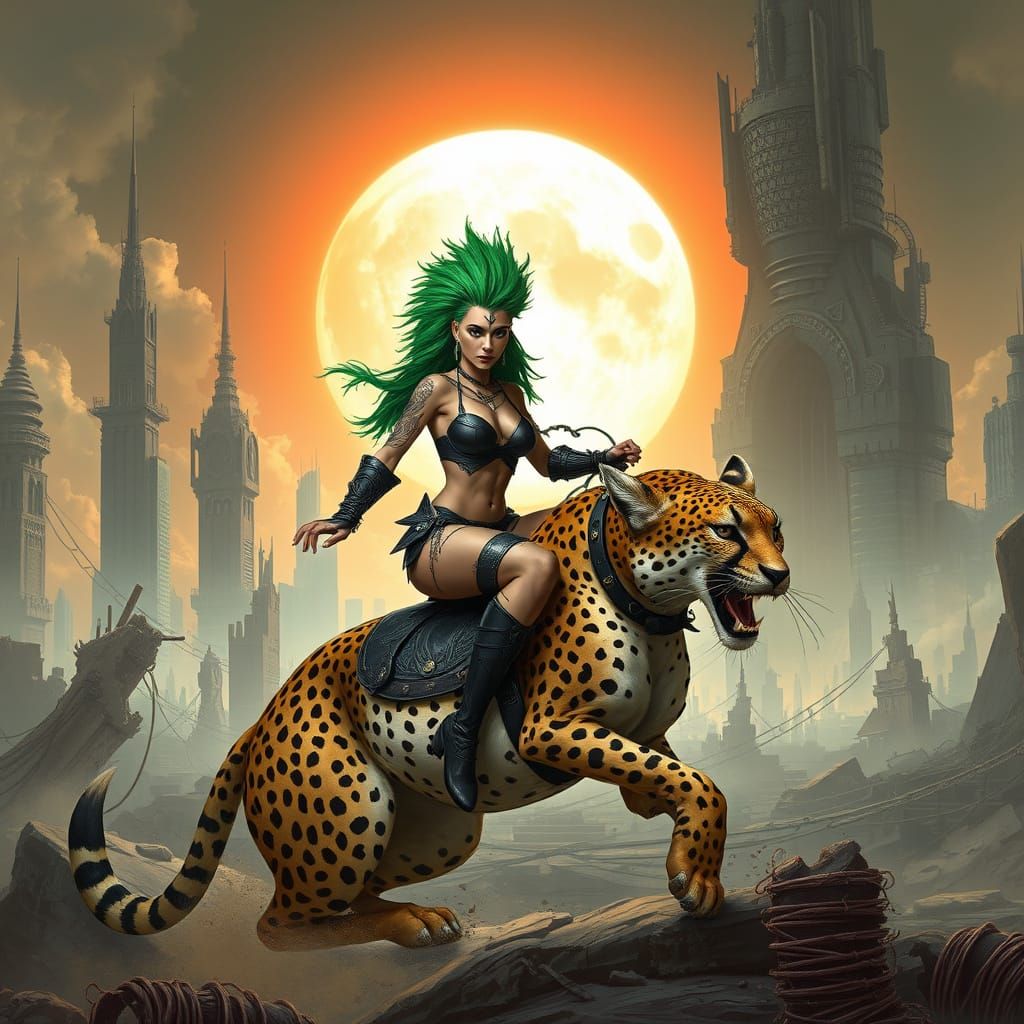 Amazon Warrior Rides Cheetah Through Post-Apocalyptic City
