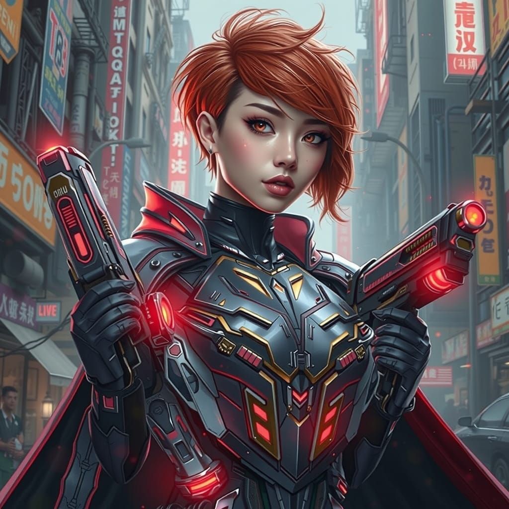 Cyberpunk Korean Villain in Dystopian Metropolis