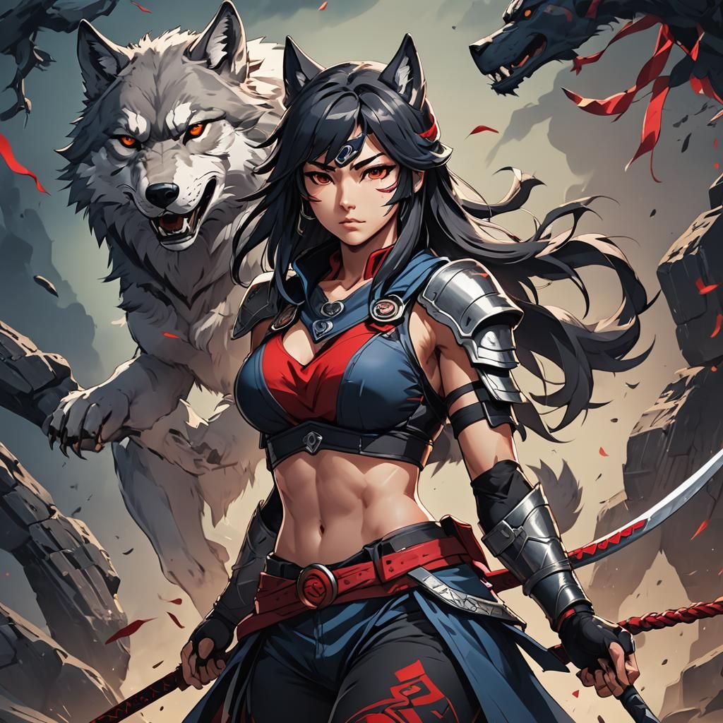 Anime Wolf Ninja Warrior in Cel-Shaded Style