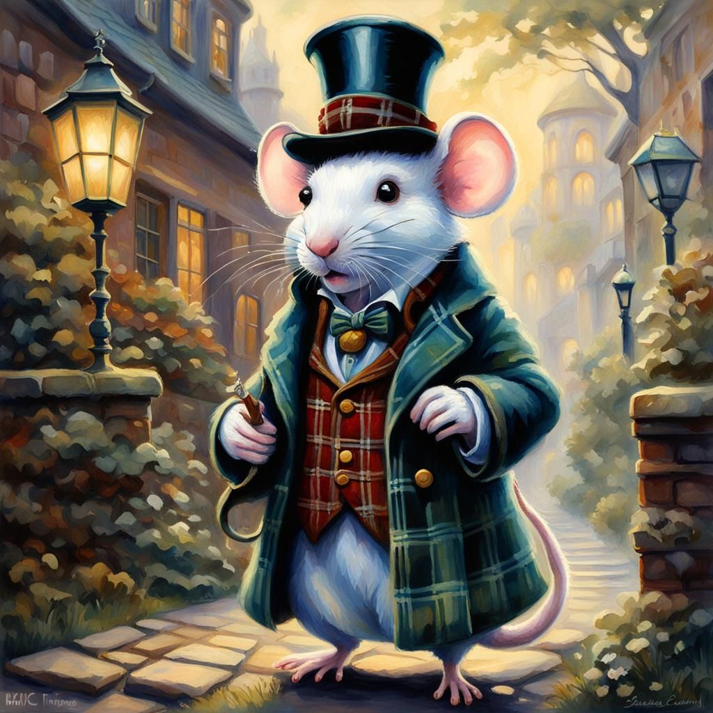 Mouse in Sherlock Holmes Costume, Gouache Style