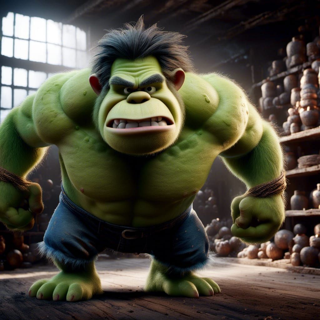 Funny Photorealistic Hulk Character in 3D Digital Art