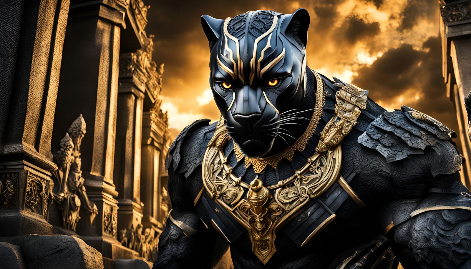 Armored Black Panther Warrior Guarding Hell's Gates