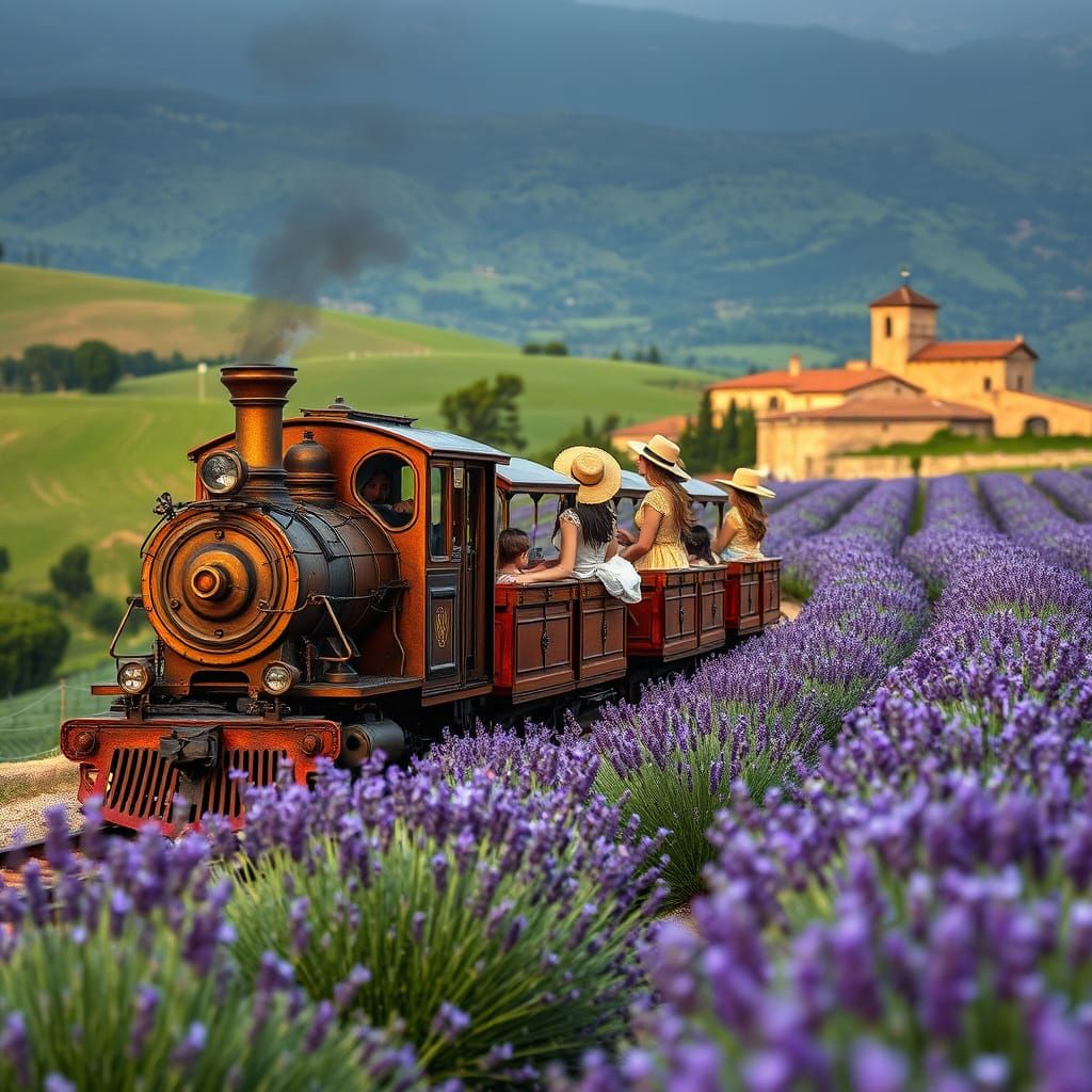 Vintage Steam Train Chugs Through Lavender Fields in Provenc...
