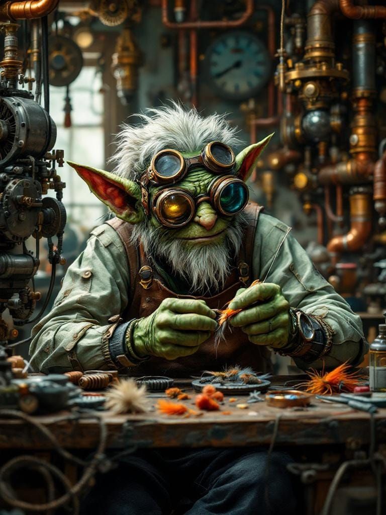 Green Goblin Crafts Fishing Fly with Steampunk Engine