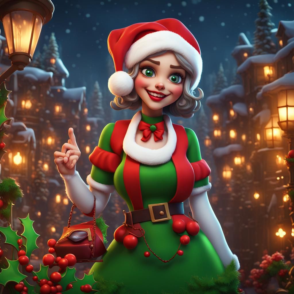 Holly Jolly Girl Cartoon Postcard in Detailed Matte Style