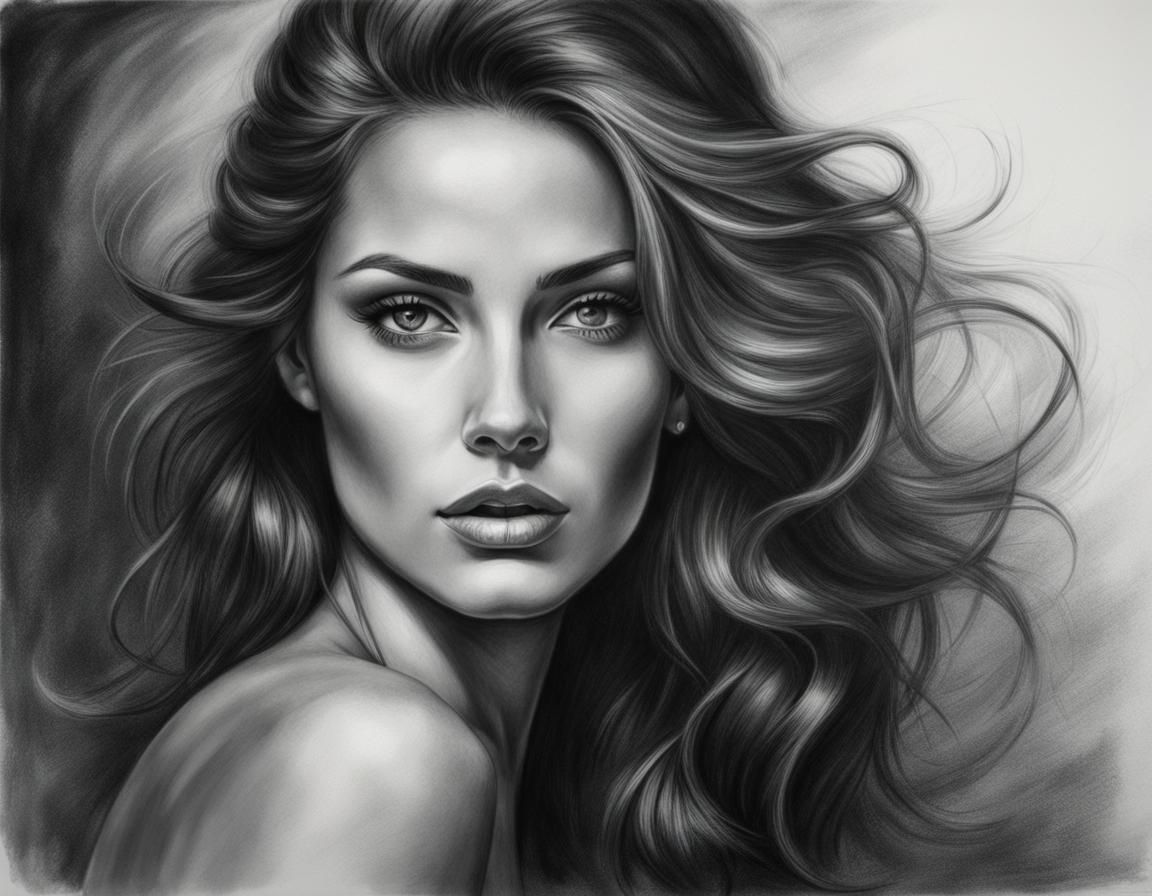 Hyperdetailed Charcoal Portrait of a Beautiful Woman