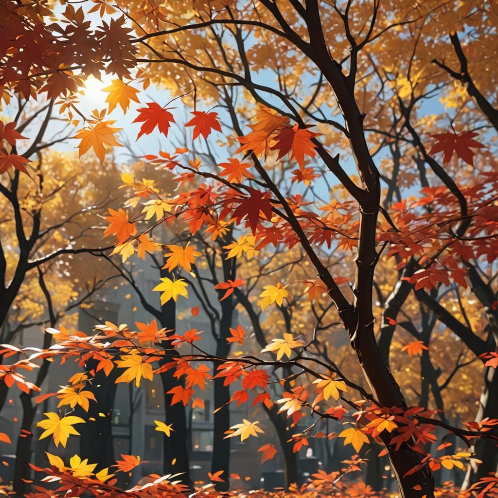 Vibrant Anime Leaves Fall in Golden Light