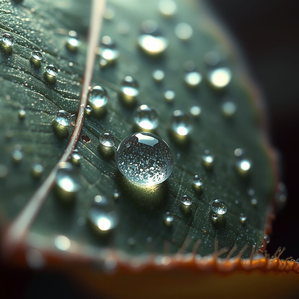 Macro Cellular View of Dew Droplets on Leaf