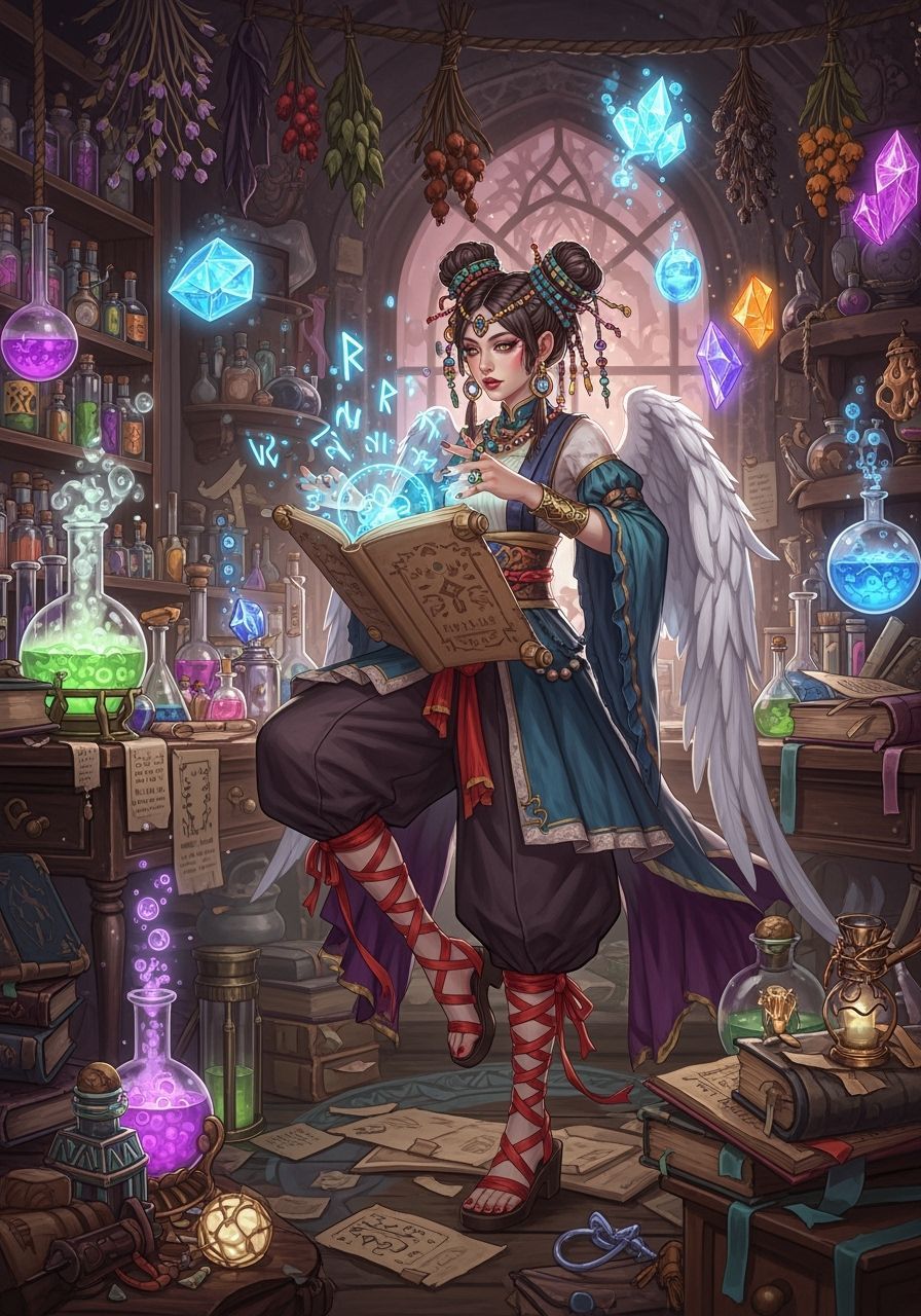 High Fantasy Sorceress in Potion Laboratory