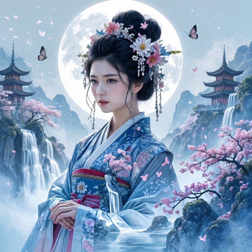 Ethereal Double Exposure Portrait of a Woman with Dreamlike ...