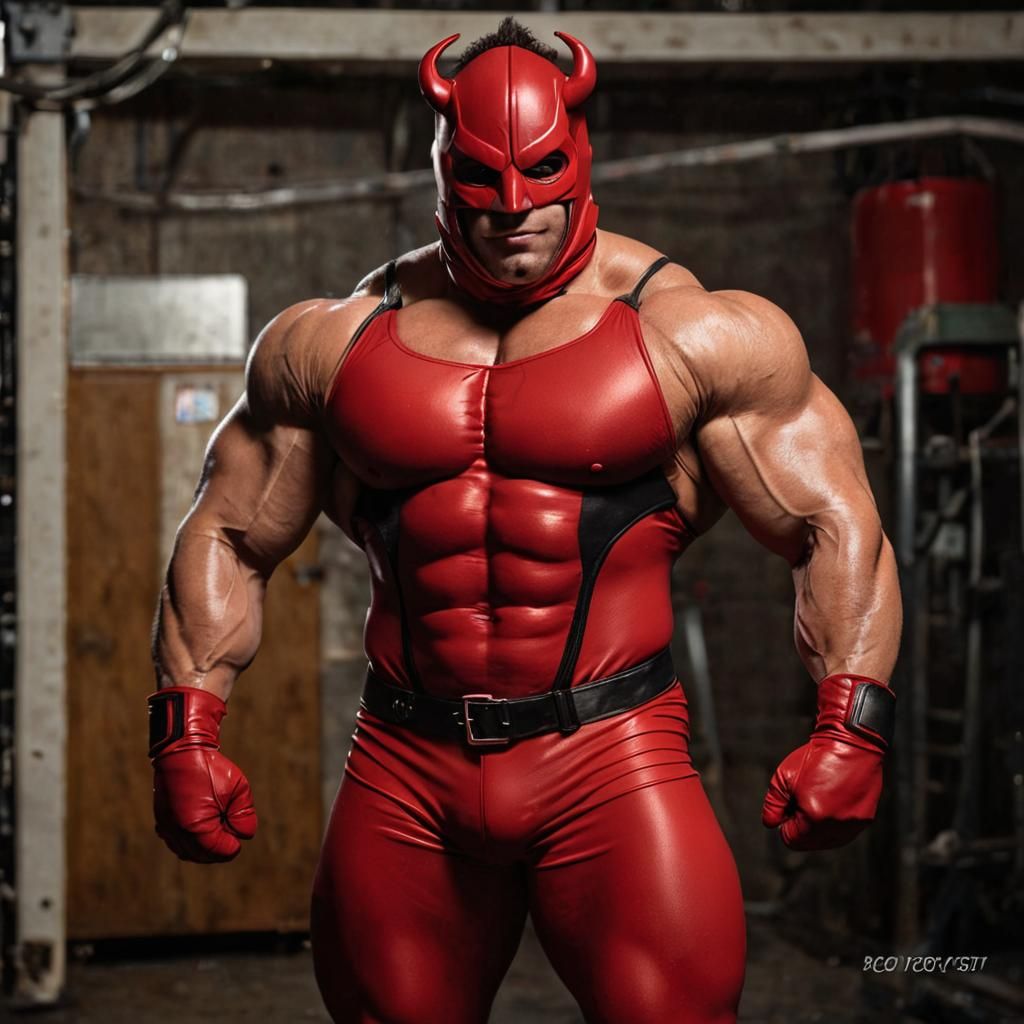 Musclebound Hero in Vibrant Red Armor