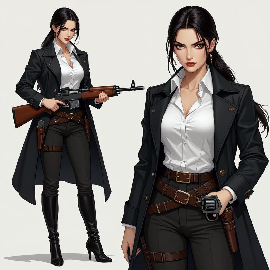 Dramatic Woman with Rifle in Gothic Anime Style