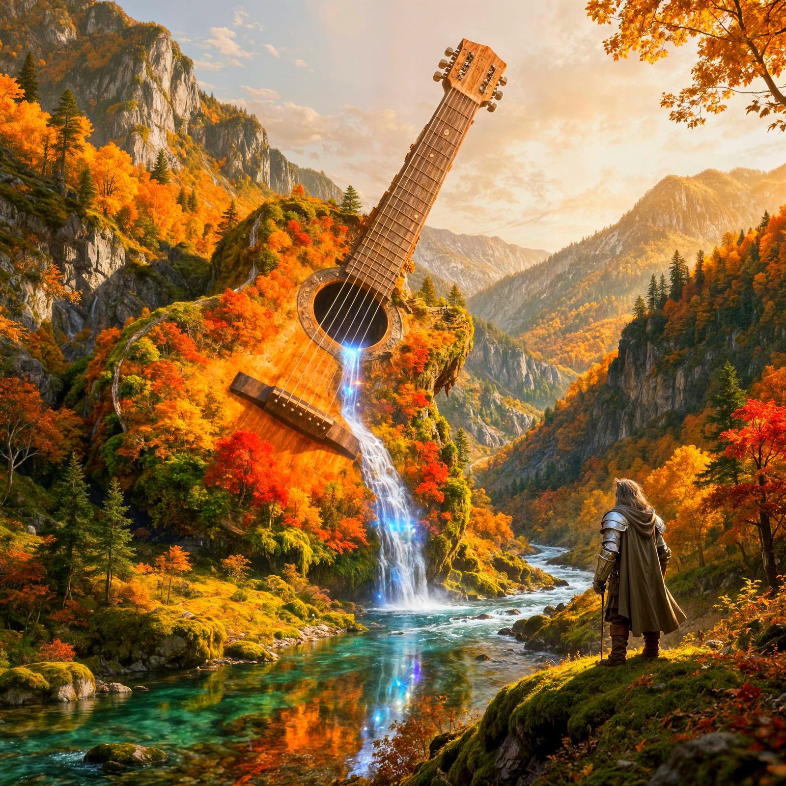 Giant Guitar Mountain in Autumn Fantasy Landscape