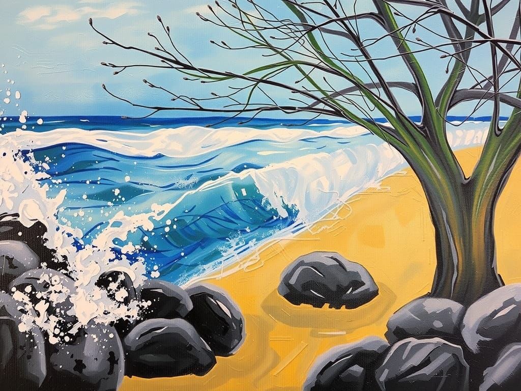 Oil Painting of Weeping Willow by Lake