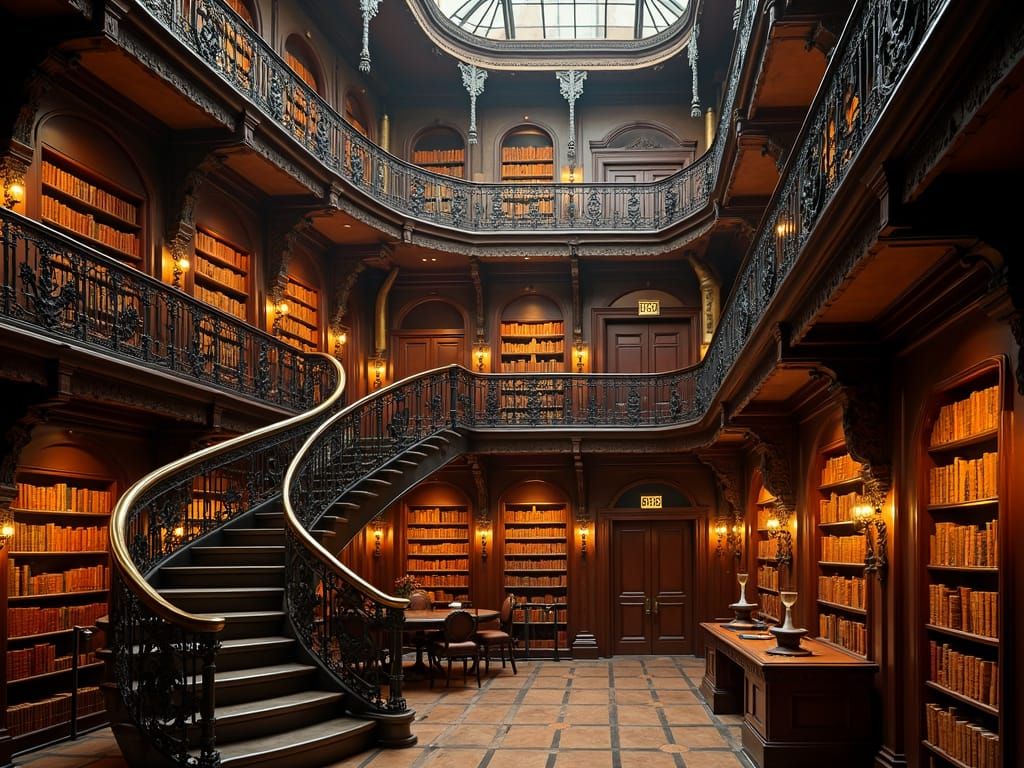 Victorian Library with Intricate Details and Lighting