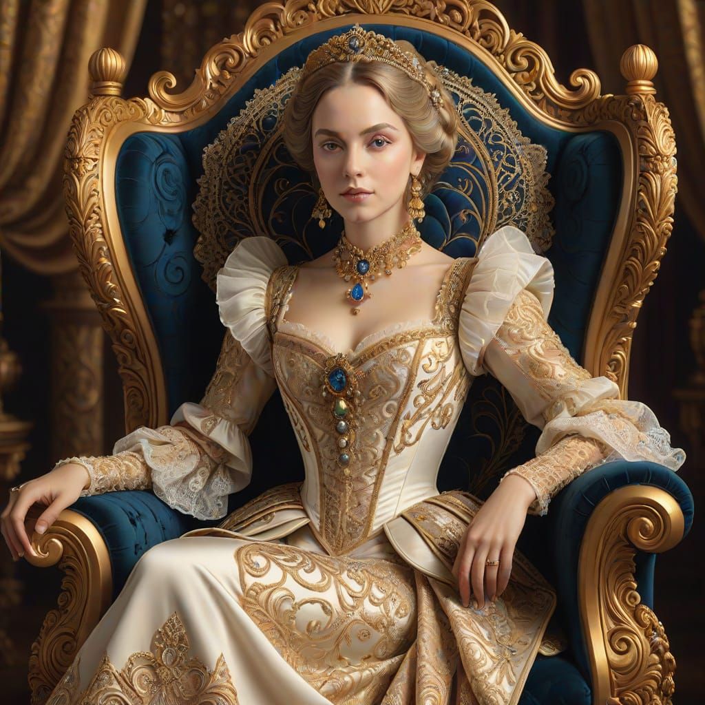 Renaissance Noblewoman in Lavish Attire, Fine Art Portrait