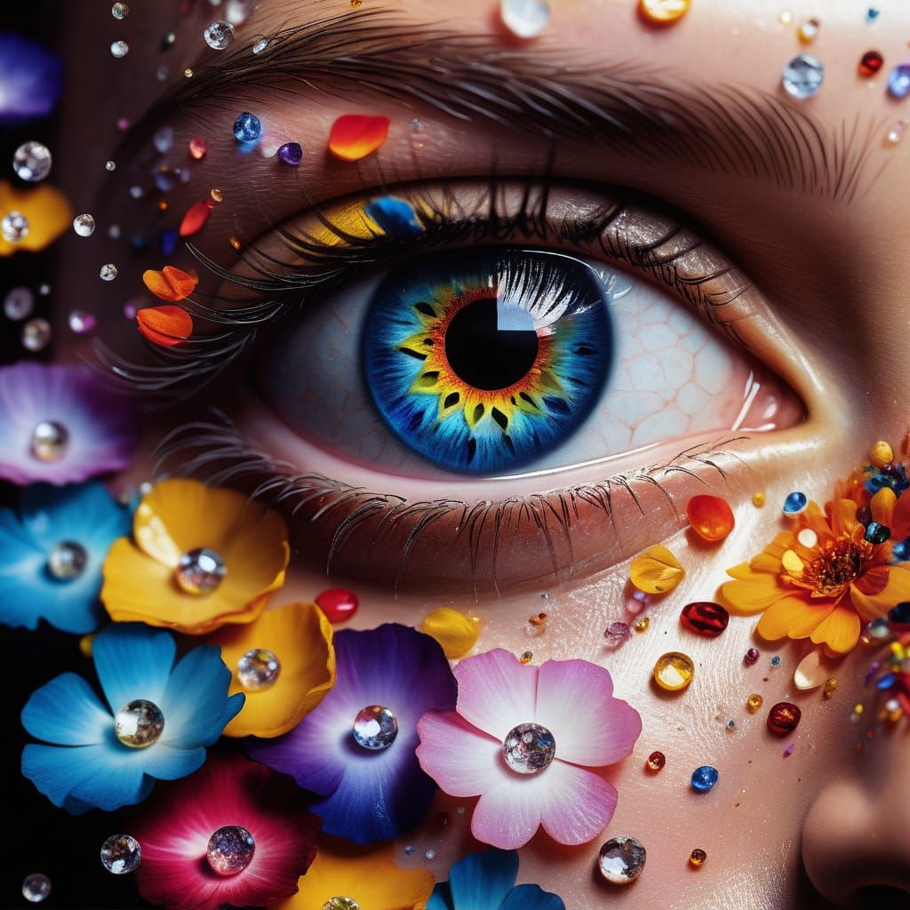 Eye with Crystalline Flower Petals in Klimt Style