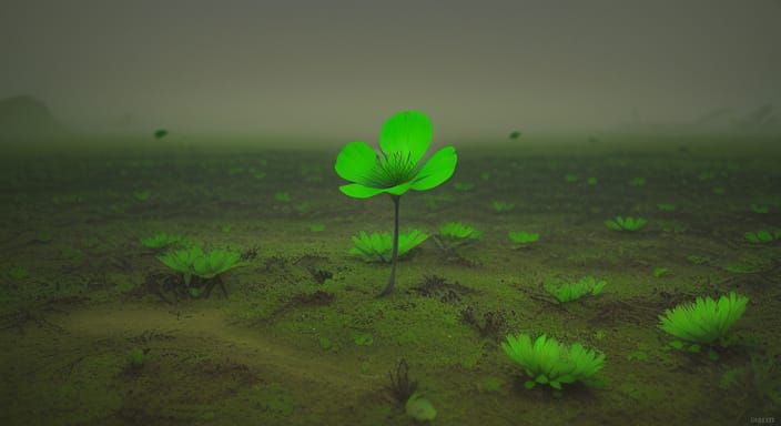 Green Flower Emerges in Post-Apocalyptic Surrealism