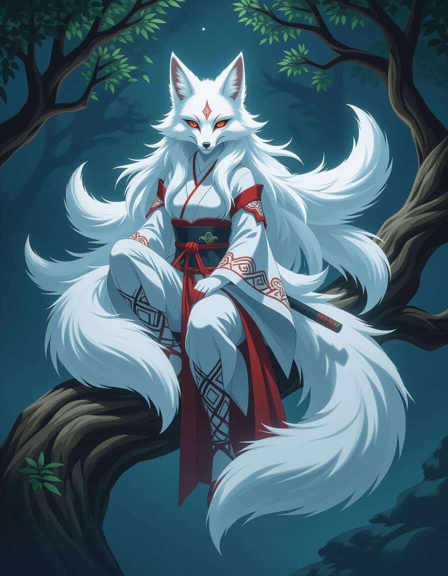Ethereal Nine-Tailed Fox in Horror Atmosphere