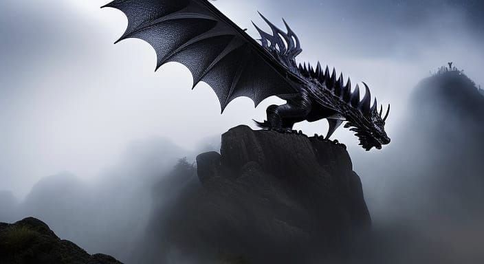 Fierce Black Dragon in Mystical Fog: Cell Shaded