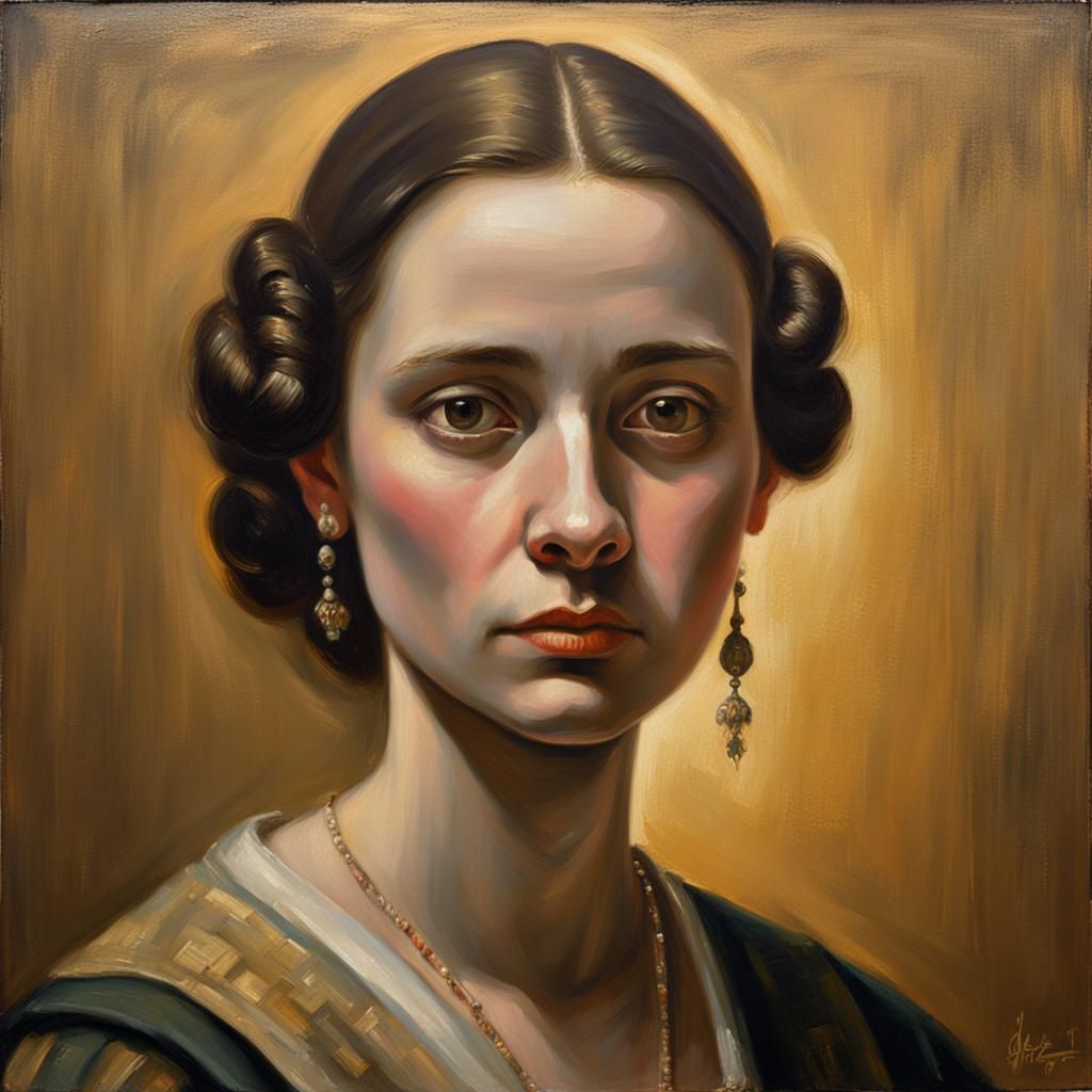 Softly Lit Female Portrait in the Style of Traditional Oil P...