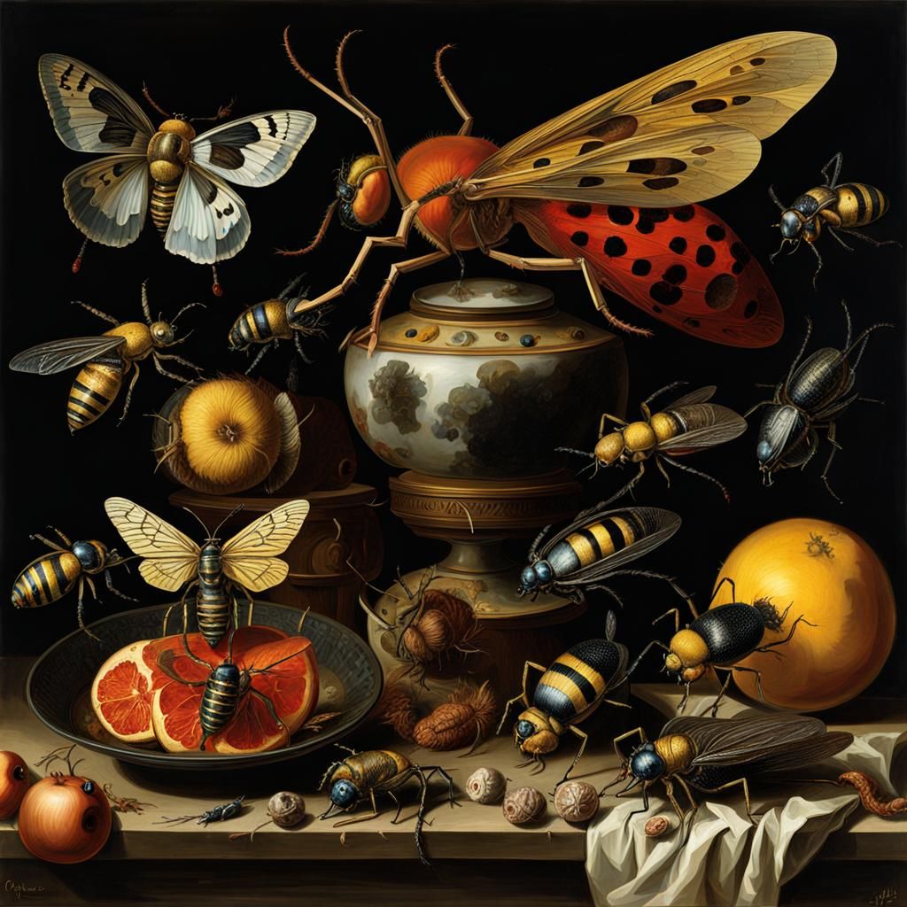 Insect Specimen Collection in Baroque Still Life Style