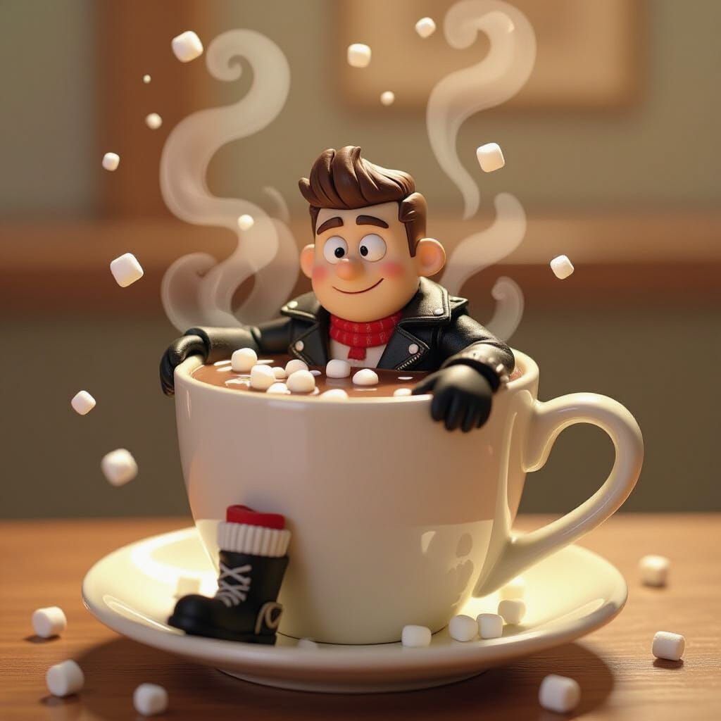 Biker Relaxing in Hot Chocolate Mug Illustration