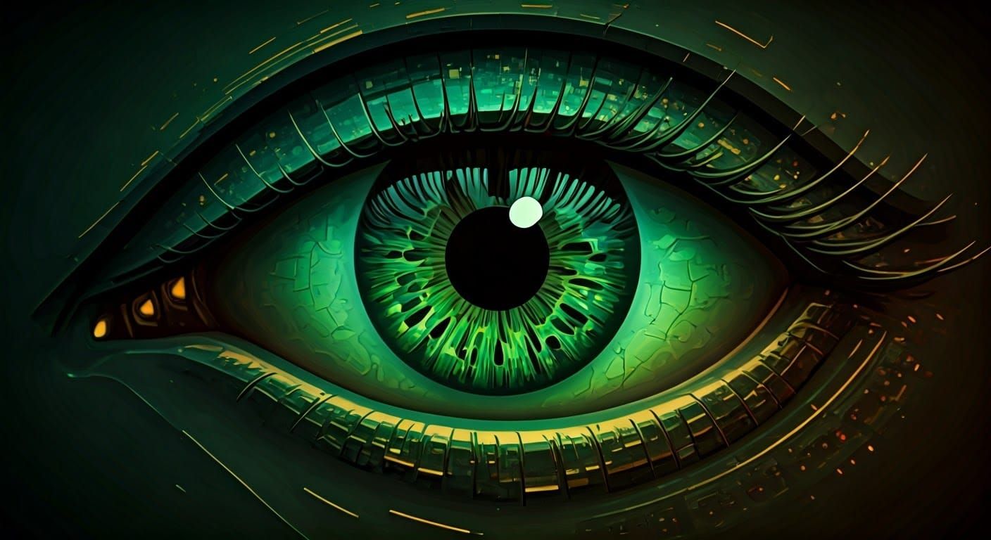Emerald Eye Fragmented in Neon Patterns