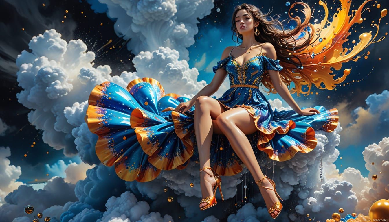 Woman on Cloud in Hyperrealistic Digital Art