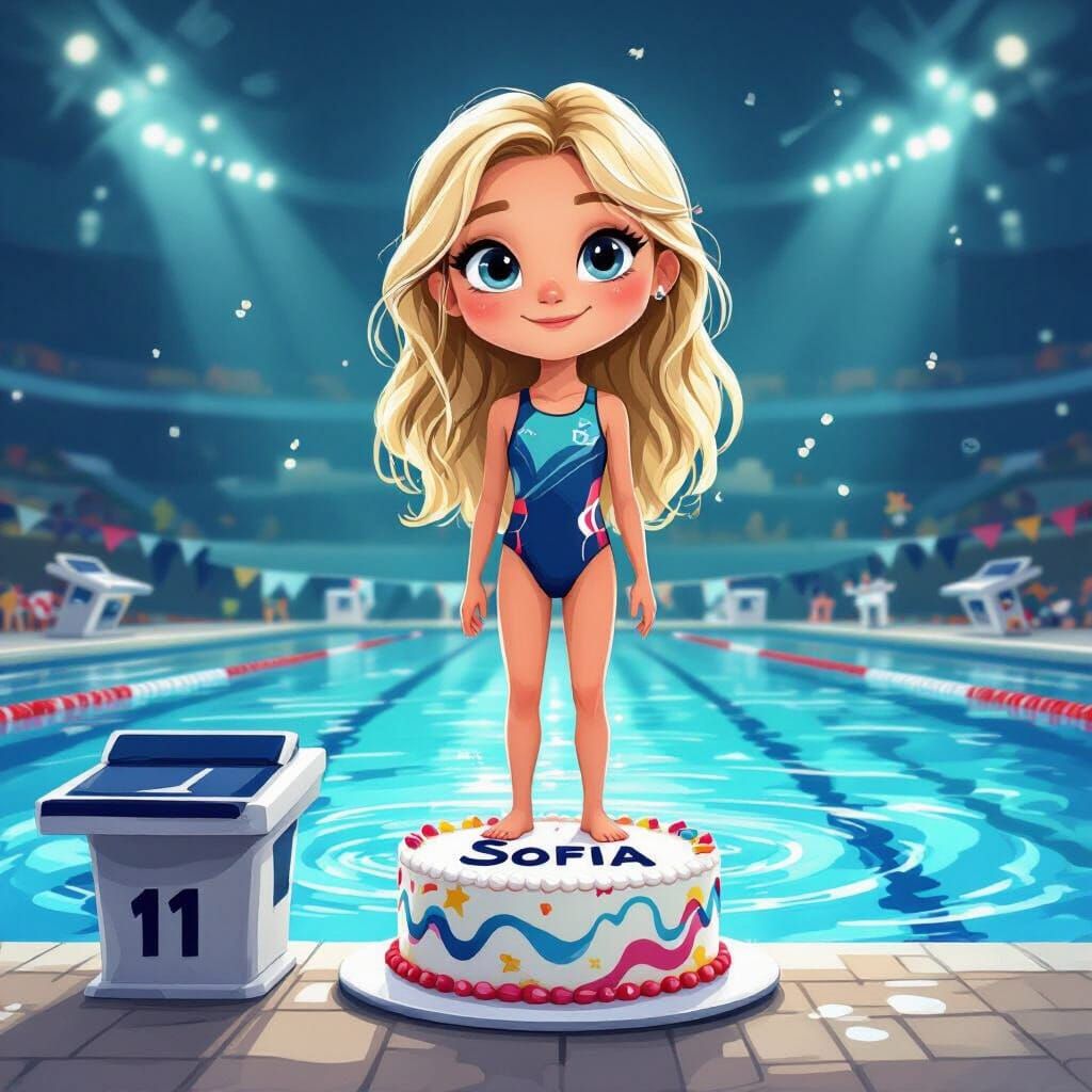 Sofia the Swimmer with Cake in Vibrant Style