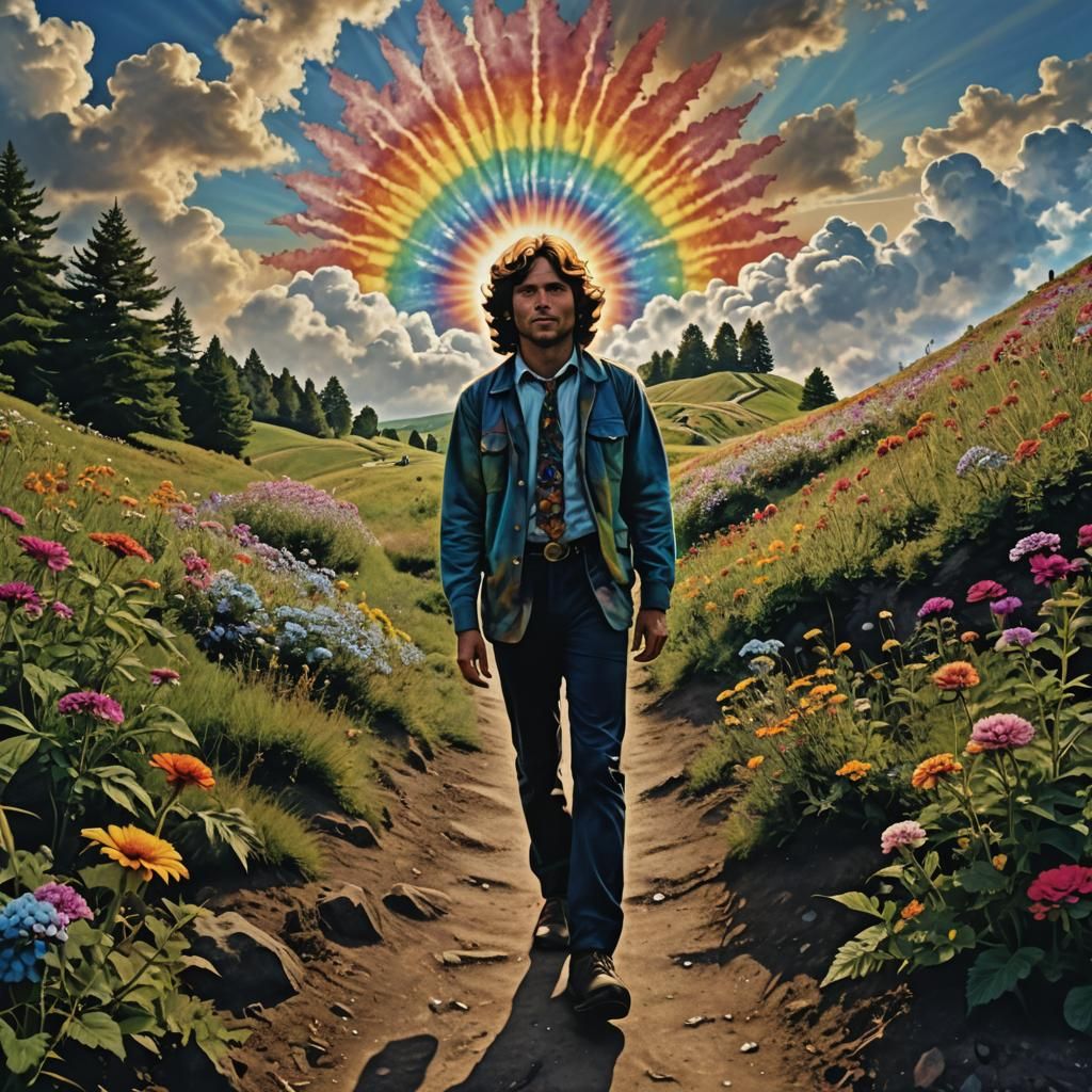 Vibrant Woodstock Scene with Mountain Path