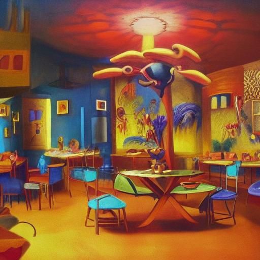 Fiery Dining Room in Surrealist Style
