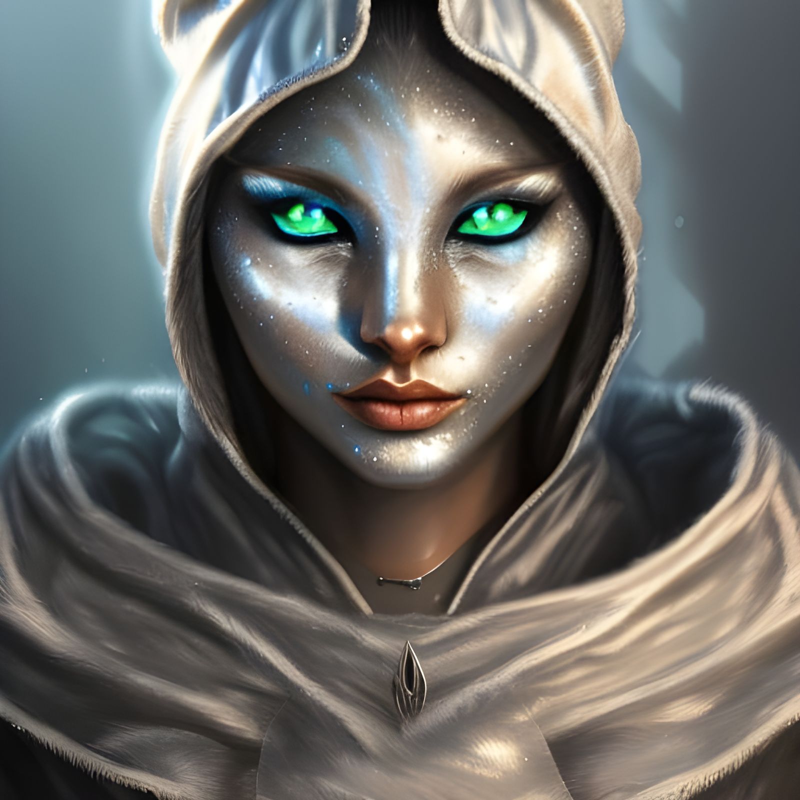 Photorealistic Khajiit Mage with Frost Magic Portrait