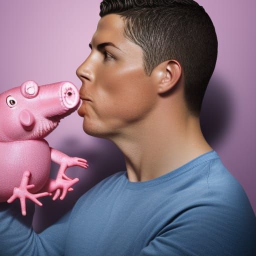 Humorous Portrait of a Man Kissing a Pig