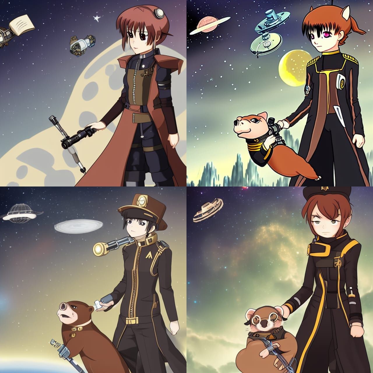 Steampunk Anime Otter in Space on Spaceship Bridge