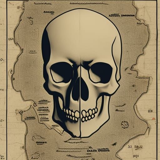 Stylized Pirate Treasure Map with Skull