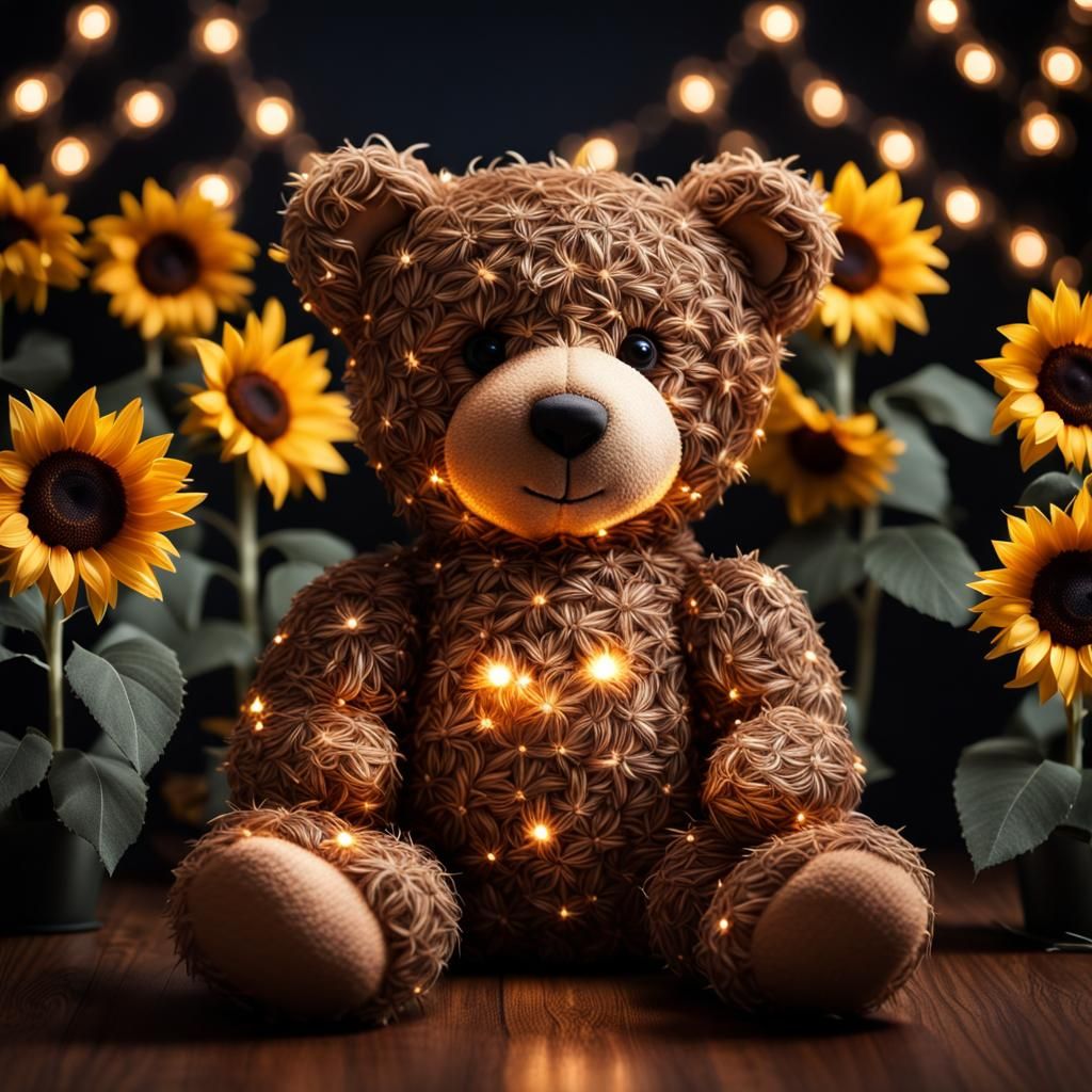 Sunflower Teddy Bear with Twinkle Lights