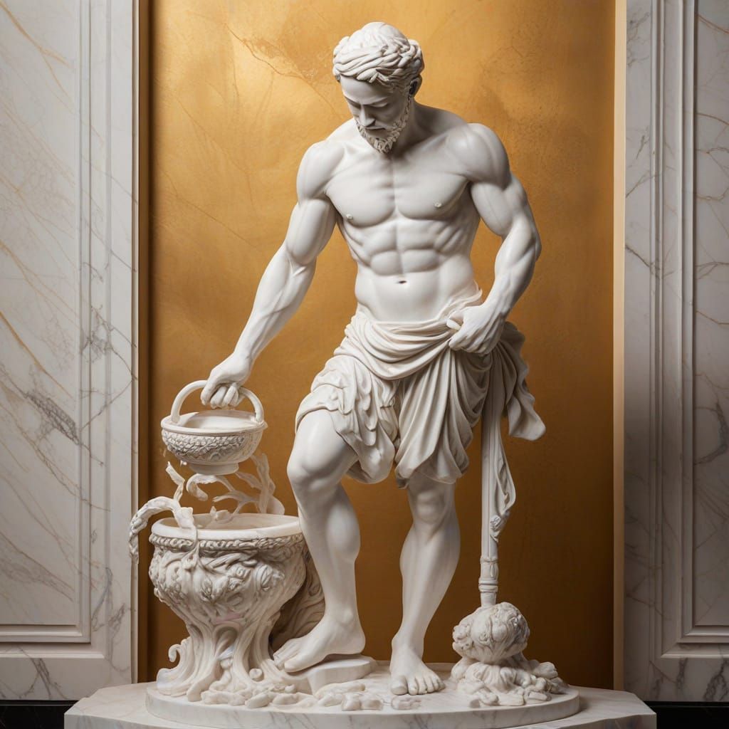 Baroque Marble Sculpture of Asian Rice Farmer