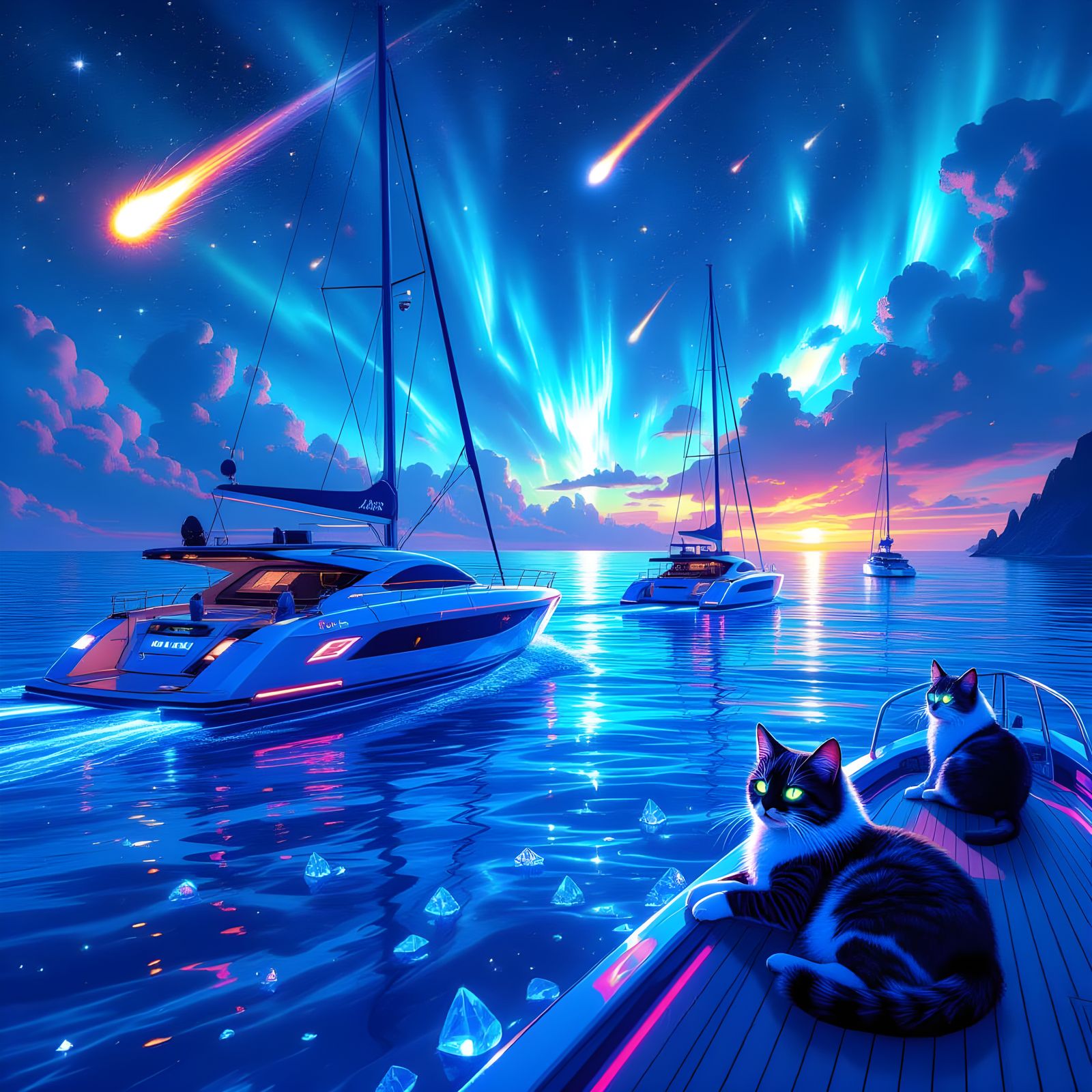 Cosmic Solar Punk Yachts Sailing Crystal Seas