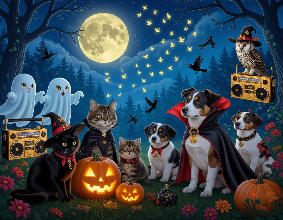 Anthropomorphic Animals in Halloween Costumes with Surreal E...
