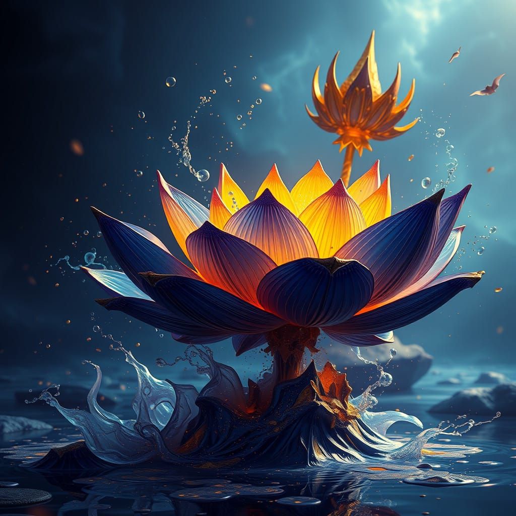Sapphire Lotus Blooms Under Midnight Skies