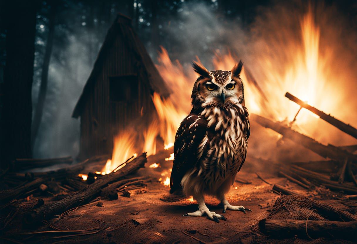 Surreal Abstraction of Burning Sawmill in Smoky Haze