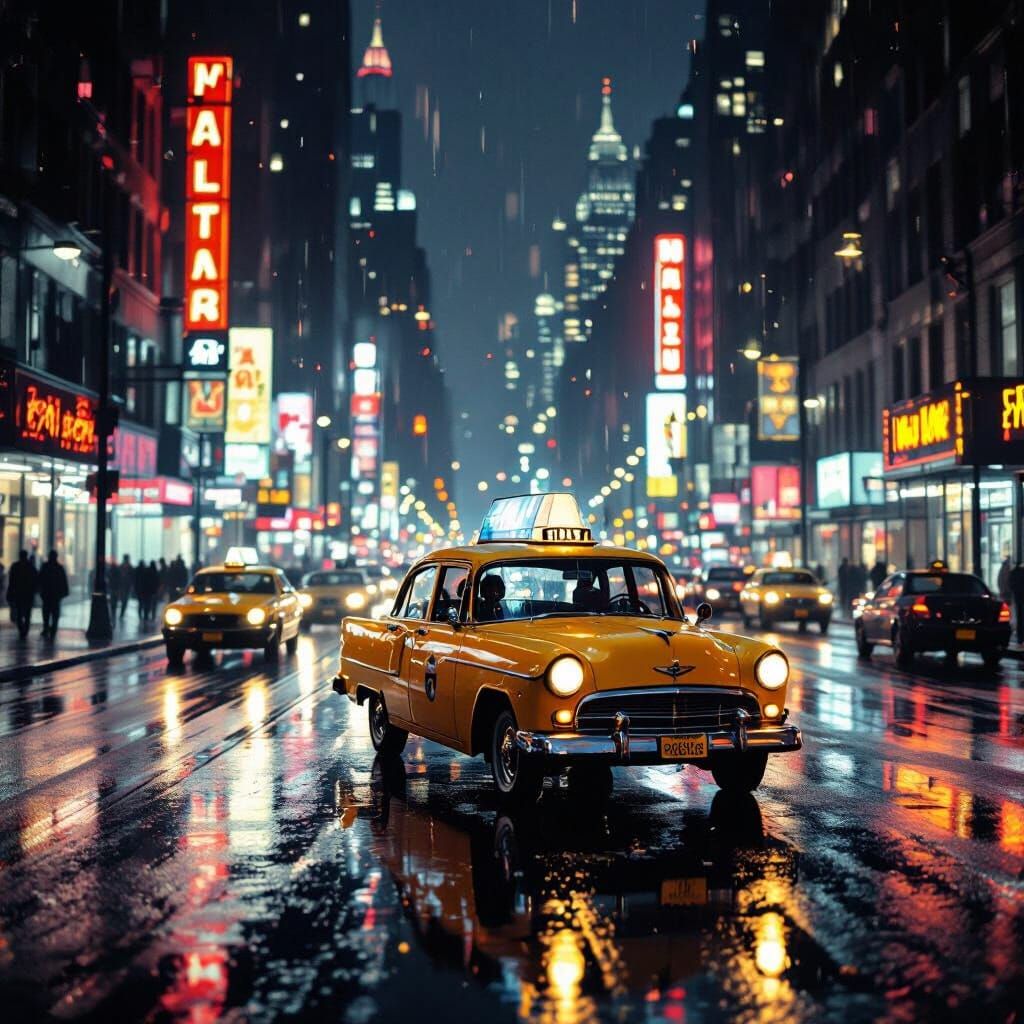 Lonely Taxi Driver Navigates Rainy NYC Streets