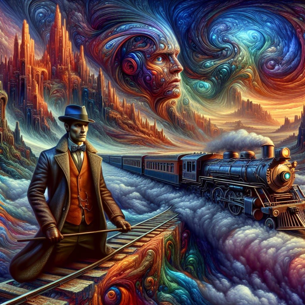 Fantasy Detective Rides Vintage Train Through Unreal Landsca...