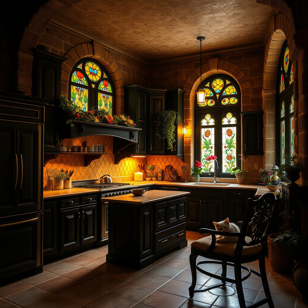 Italian Renaissance Kitchen with Stained Glass
