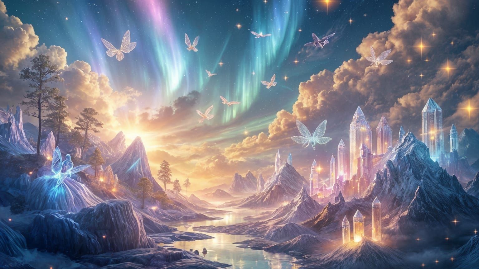 Ethereal Realm of Crystal Beings in Vibrant Blue and Violet ...