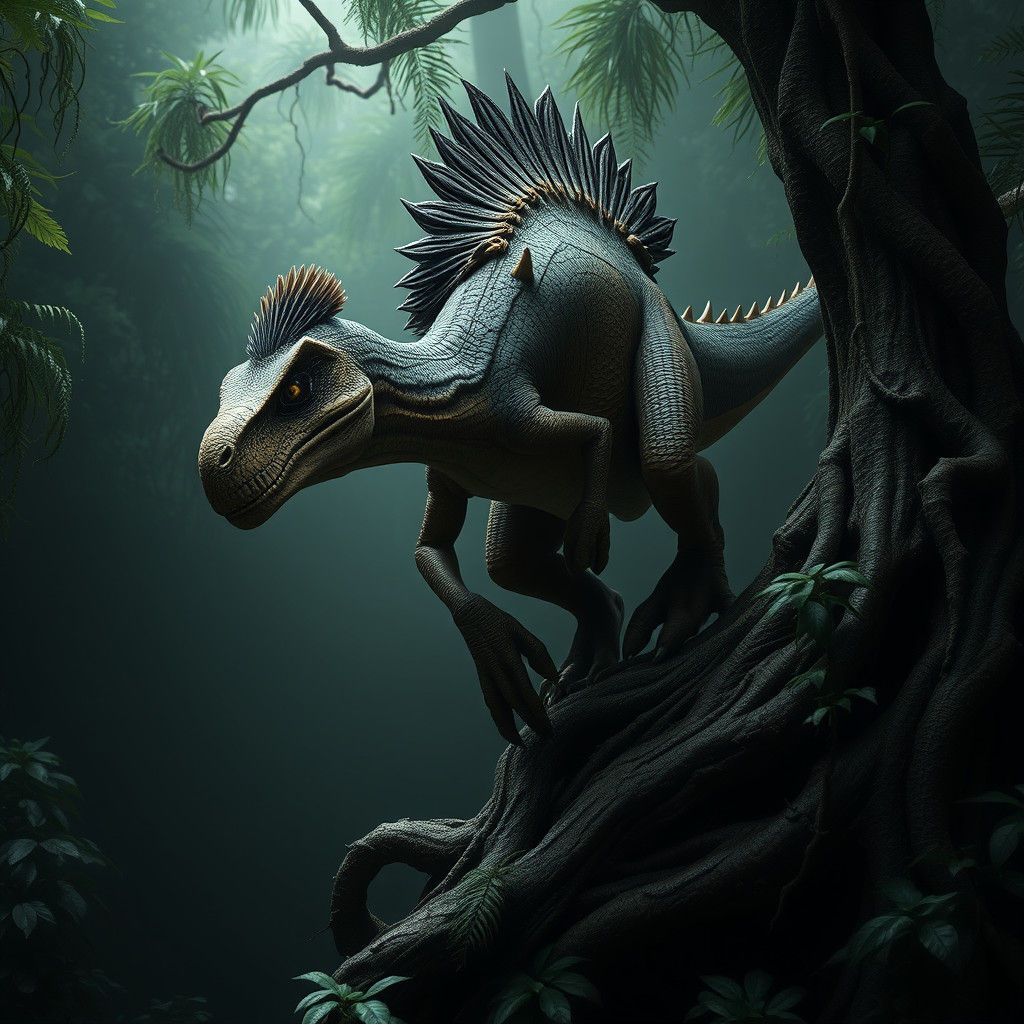 Deadly Velociraptor in Dark Rainforest: Fantasy Concept Art