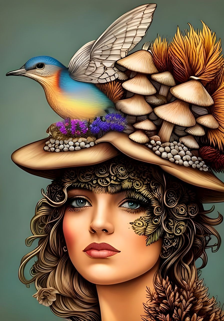 Mother Nature with Mushroom Crown: Surreal Pointillism