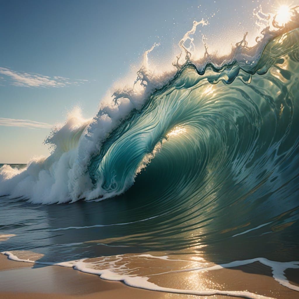 Dreamy Tidal Wave Ascends Over Tranquil Beach