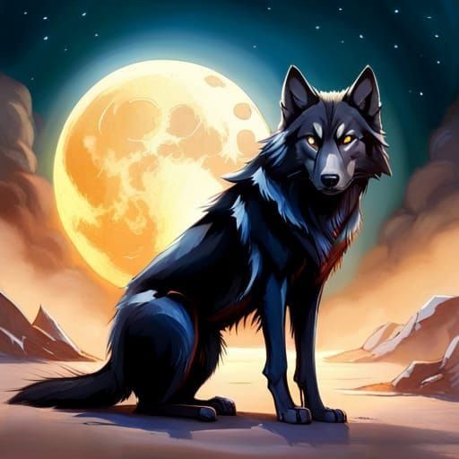 Black Wolf Portrait in Fantasy Style